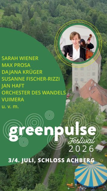 🌿✨ Erlebt das Biodiversitätsfestival GreenPulse am 04. & 05.07.2026 auf Schloss Achberg! 🎶🌳

Im wunderschönen Schlossgarten von @schloss.achberg – mitten zwischen der wild fließenden Argen und umgeben von Wald – erwartet euch ein Festival voller Natur, Musik, Inspiration und Begegnung. 💚

Freut euch auf spannende Referentinnen und Referenten wie @sarahwienerofficial , @maxprosa , Susanne Fischer-Rizzi @fischerrizzi @jan_haft, sowie auf besondere Konzerte mit dem @orchesterdeswandels und @vuimeraklaenge 🎻✨

Dazu erwarten euch Exkursionen in die Natur zu den Themen Gewässer, Wald, Streuobst und Kräuterwanderungen, inspirierende Diskussionspanels vom @atmomagazin oder dem @bund.ravensburg_weingarten , ein vielfältiges Kulturprogramm wie beispielsweise Filmvorführen des @greenscreen_festival , Naturaufnahmen von @jan_haft oder Wildpflanzenvorträge von @gruen_sein auf unserer Hauptbühne, Buchlesungen von "Familienbande" mit @lenn_kudrjawizki etc.

Das alles wird abgerundet durch Workshops, Exkursionen und Diskussionen:

Vogelexkursion mit @dervogelphilipp 
Ayurveda Workshop mit @bettina.baron 
Kräuterexkursionen mit @g_artenvielfalt 
Nature Journaling mit @wild_verbunden 
u.v.m...

Ein besonderes Highlight: Am Abend taucht Visual Artist Markus Lauterbach @markus.lauterbach.visual.art die Schlossfassade in ein einzigartiges Lichtkunst-Erlebnis. ✨🏰

🎟️ Ihr habt noch kein Ticket?
Dann schnell hier bestellen!: www.greenpulsefestival.de

Das Biodiversitätsfestival „GreenPulse“ wird möglich gemacht durch die großzügige finanzielle Unterstützung der @kreissparkasseravensburg & @bellissa_haas 💚

Projektinitiatoren: LEV Ravensburg & @elobau_stiftung